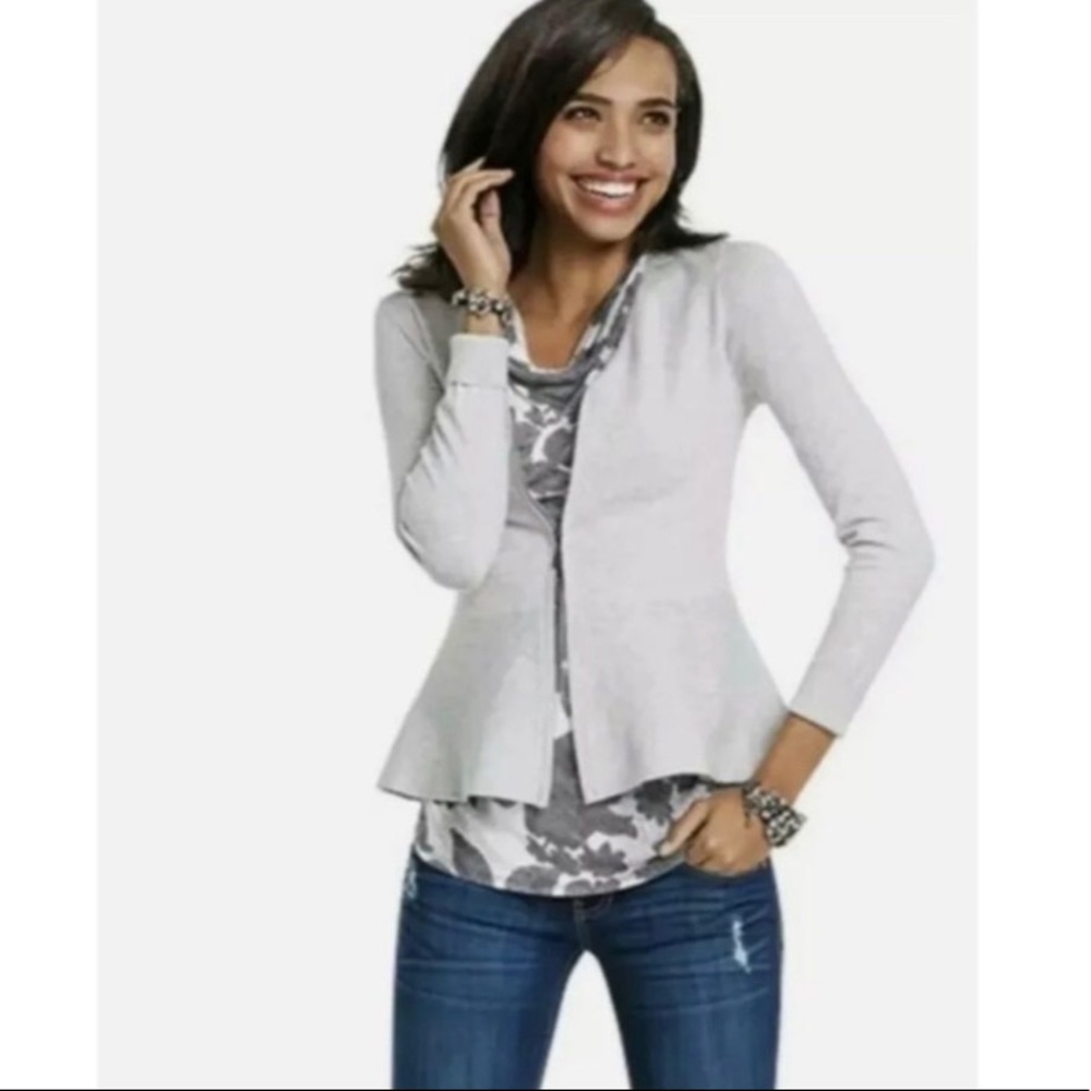 CAbi Gray Willow Peplum Zip Up